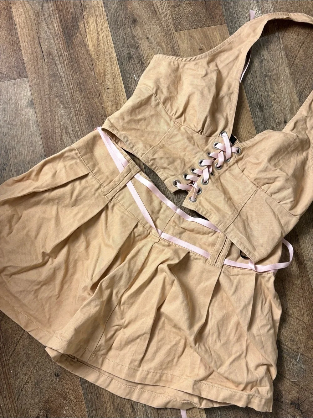 Top & Skirt Matching Set Pink-Tan Lace-Up